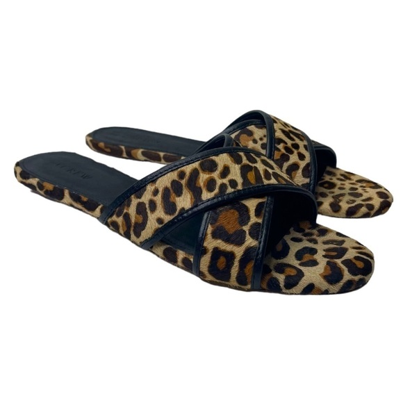 J. Crew Women’s Leather Leopard CrissCross Strap Sandals - Picture 1 of 9